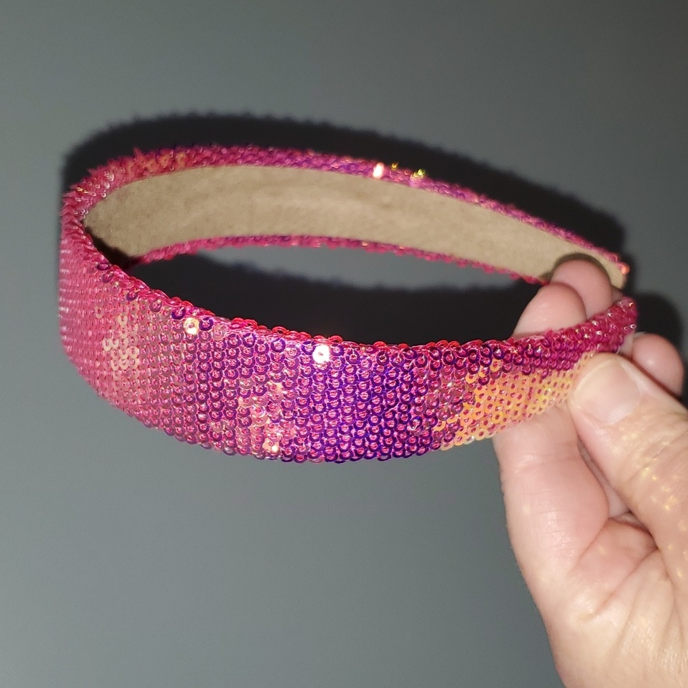 New boutique handmade all iridescent sequins flexible wide headband pink - Picture 2 of 6